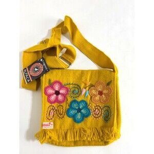 Peruvian Alpaca Crossbody Bag Handmade Embroidered Boho Floral Hippy  g